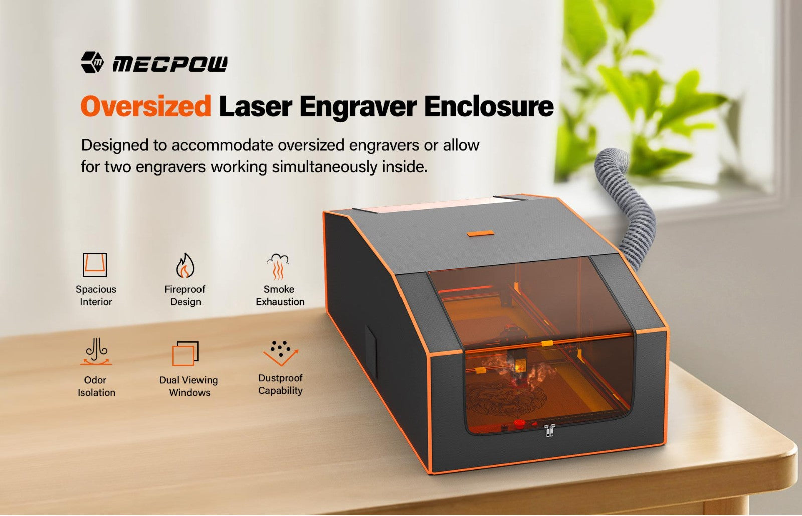 Mecpow FC3 Recinto de Grabado Láser de Gran Tamaño 1300x730x460mm, Ignífugo, con Ventana de Visualización, Ventilador y Tubo de Escape.