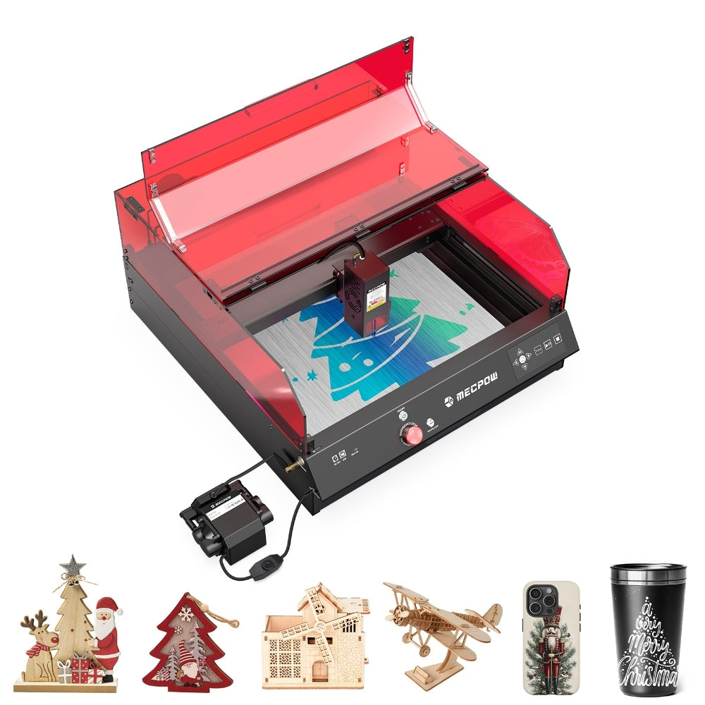 Mecpow X4 Pro 22W FDA Class 1 Laser Engraving Machine, Built-in Camera, 22000mm/min Speed, 0.08x0.1mm Laser Spot, Emergency Stop, Offline Work, Protective Cover &amp; Integrated Air Assist, Support LightBurn/ LaserGRBL/ MKSLaser, 410*400mm
