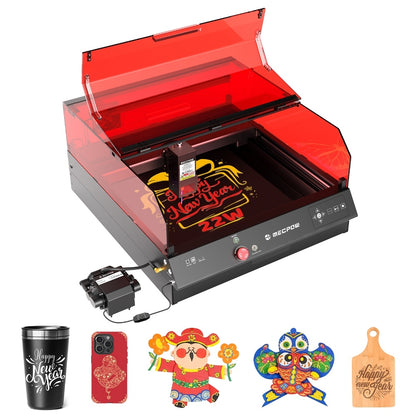 Mecpow X4 Pro 22W FDA Class 1 Laser Engraving Machine, Built-in Camera, 22000mm/min Speed, 0.08x0.1mm Laser Spot, Emergency Stop, Offline Work, Protective Cover &amp; Integrated Air Assist, Support LightBurn/ LaserGRBL/ MKSLaser, 410*400mm