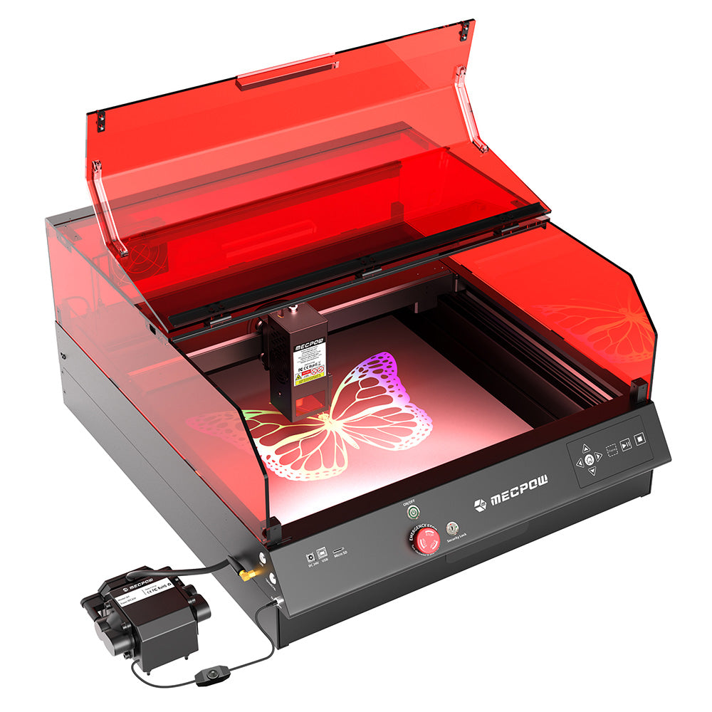 Mecpow X4 Pro 22W FDA Class 1 Laser Engraving Machine, Built-in Camera, 22000mm/min Speed, 0.08x0.1mm Laser Spot, Emergency Stop, Offline Work, Protective Cover &amp; Integrated Air Assist, Support LightBurn/ LaserGRBL/ MKSLaser, 410*400mm