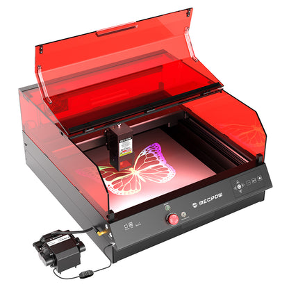 Mecpow X4 Pro 22W FDA Class 1 Laser Engraving Machine, Built-in Camera, 22000mm/min Speed, 0.08x0.1mm Laser Spot, Emergency Stop, Offline Work, Protective Cover &amp; Integrated Air Assist, Support LightBurn/ LaserGRBL/ MKSLaser, 410*400mm