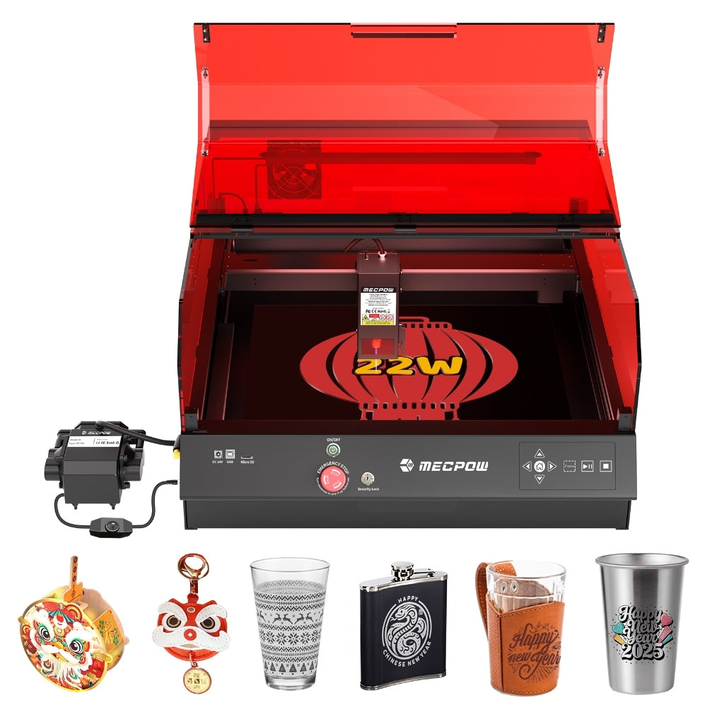 Mecpow X4 Pro 22W FDA Class 1 Laser Engraving Machine, Built-in Camera, 22000mm/min Speed, 0.08x0.1mm Laser Spot, Emergency Stop, Offline Work, Protective Cover &amp; Integrated Air Assist, Support LightBurn/ LaserGRBL/ MKSLaser, 410*400mm