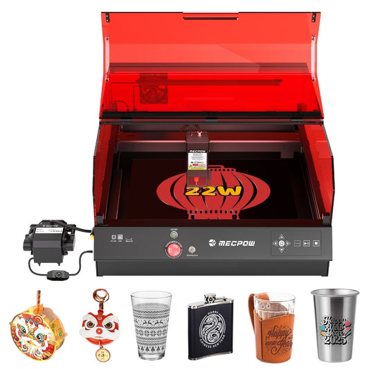 Mecpow X4 Pro 22W FDA Class 1 Laser Engraving Machine, Built-in Camera, 22000mm/min Speed, 0.08x0.1mm Laser Spot, Emergency Stop, Offline Work, Protective Cover &amp; Integrated Air Assist, Support LightBurn/ LaserGRBL/ MKSLaser, 410*400mm