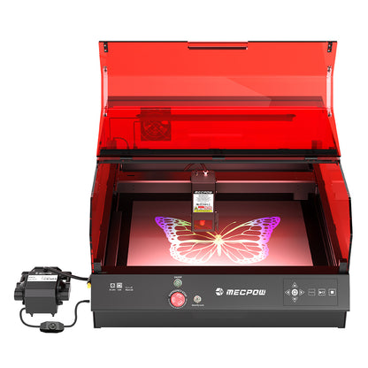 Mecpow X4 Pro 22W FDA Class 1 Laser Engraving Machine, Built-in Camera, 22000mm/min Speed, 0.08x0.1mm Laser Spot, Emergency Stop, Offline Work, Protective Cover &amp; Integrated Air Assist, Support LightBurn/ LaserGRBL/ MKSLaser, 410*400mm