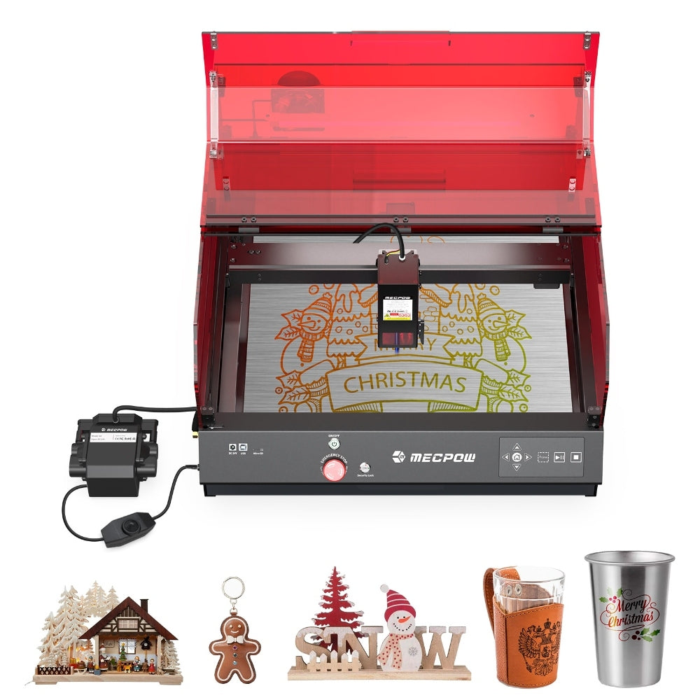 Mecpow X4 Pro 22W FDA Class 1 Laser Engraving Machine, Built-in Camera, 22000mm/min Speed, 0.08x0.1mm Laser Spot, Emergency Stop, Offline Work, Protective Cover &amp; Integrated Air Assist, Support LightBurn/ LaserGRBL/ MKSLaser, 410*400mm