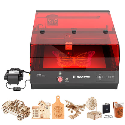 Mecpow X4 Pro 22W FDA Class 1 Laser Engraving Machine, Built-in Camera, 22000mm/min Speed, 0.08x0.1mm Laser Spot, Emergency Stop, Offline Work, Protective Cover &amp; Integrated Air Assist, Support LightBurn/ LaserGRBL/ MKSLaser, 410*400mm