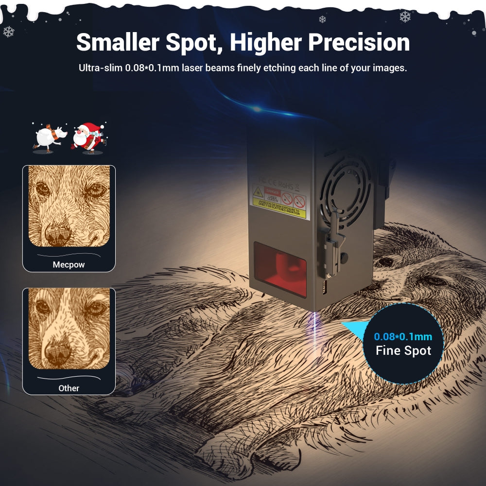 Máquina de grabado láser Mecpow X5 de 22 W, área de grabado de 600 x 600 mm, punto láser de 0,08 x 0,1 mm con asistencia de aire UE.