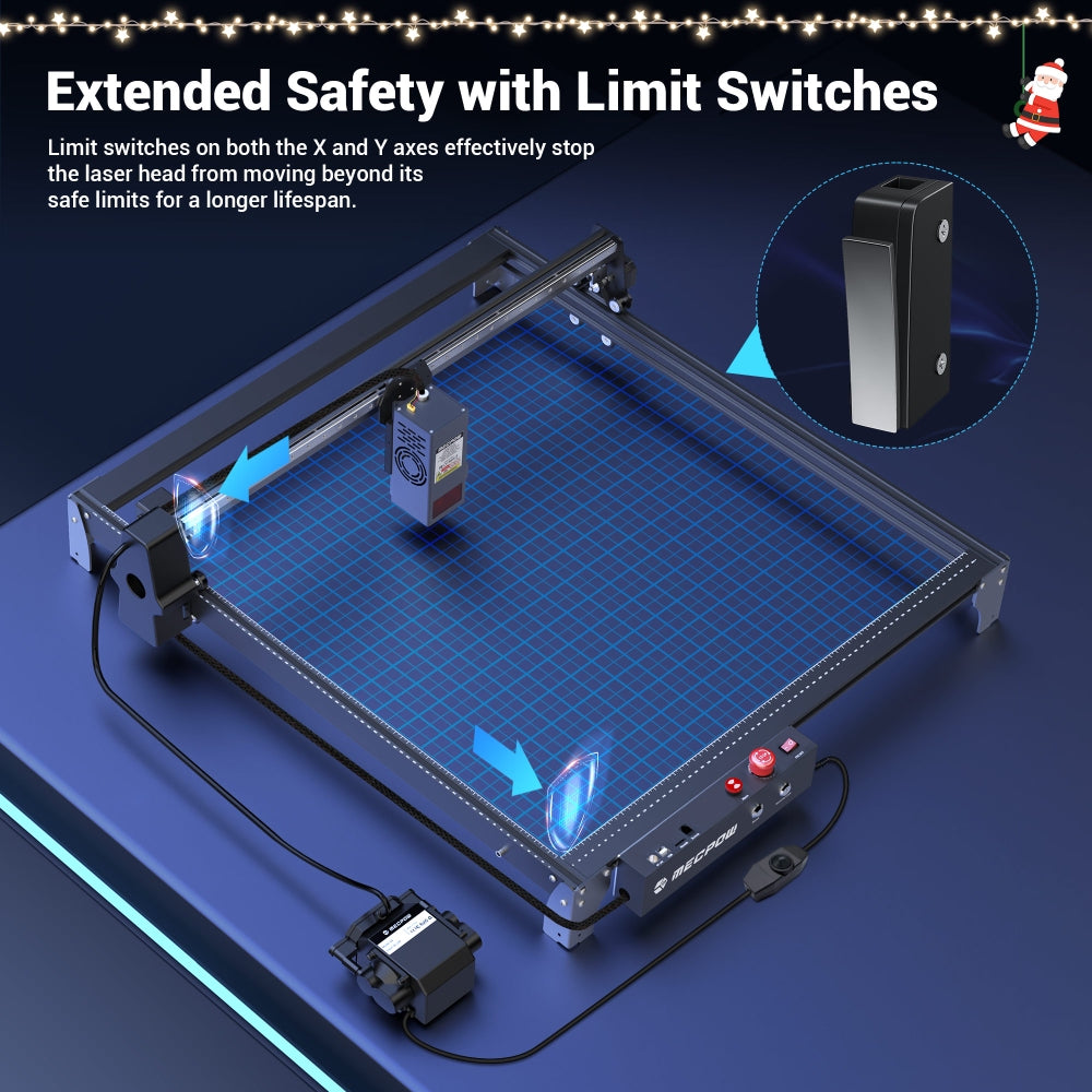 Máquina de grabado láser Mecpow X5 de 22 W, área de grabado de 600 x 600 mm, punto láser de 0,08 x 0,1 mm con asistencia de aire UE.