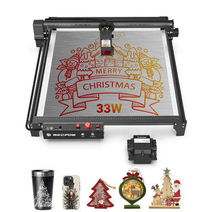 Mecpow X5 Pro Laser Engraver Cutter, 33W Laser Power, Auto Air Assist, 0.08x0.1mm Laser Spot, 28000mm/min Engraving Speed, Safety Lock, Emergency Stop, Flame Detection, Offline Engraving, 600x600mm