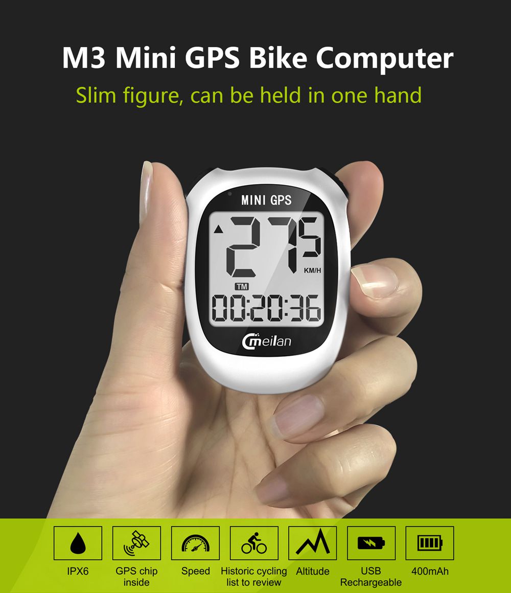Computadora para bicicleta GPS Meilan M3 Mini, velocímetro y odómetro impermeables, pantalla monocromática de 1.6 pulgadas - Blanco