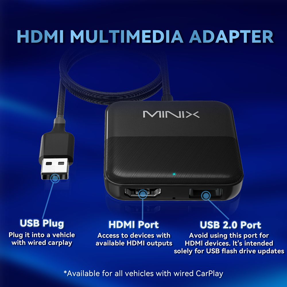 MINIX CA361 Wireless CarPlay Adapter, with HDMI/USB, Plug & Play