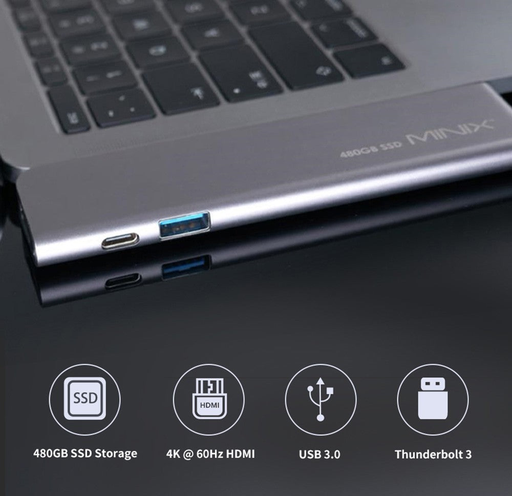 MINIX SD4 GR 480GB SSD Dual 4K@60Hz Output, USB3.0, PD & Data Up to 5Gbps, Thunderbolt 3 - Grey