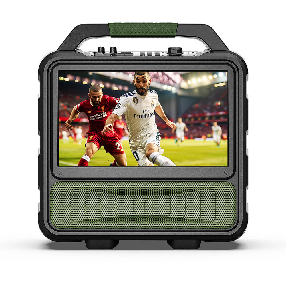 Monster Vmay 1080P Outdoor TV 60W Bluetooth Speaker Combo, DVB-T/DVB-T2 Tuner, FM Radio,15.6” Display, 8 Hours Of Video Playback, 25 Hours of Audio Playback, HDMI/Mic/USB
