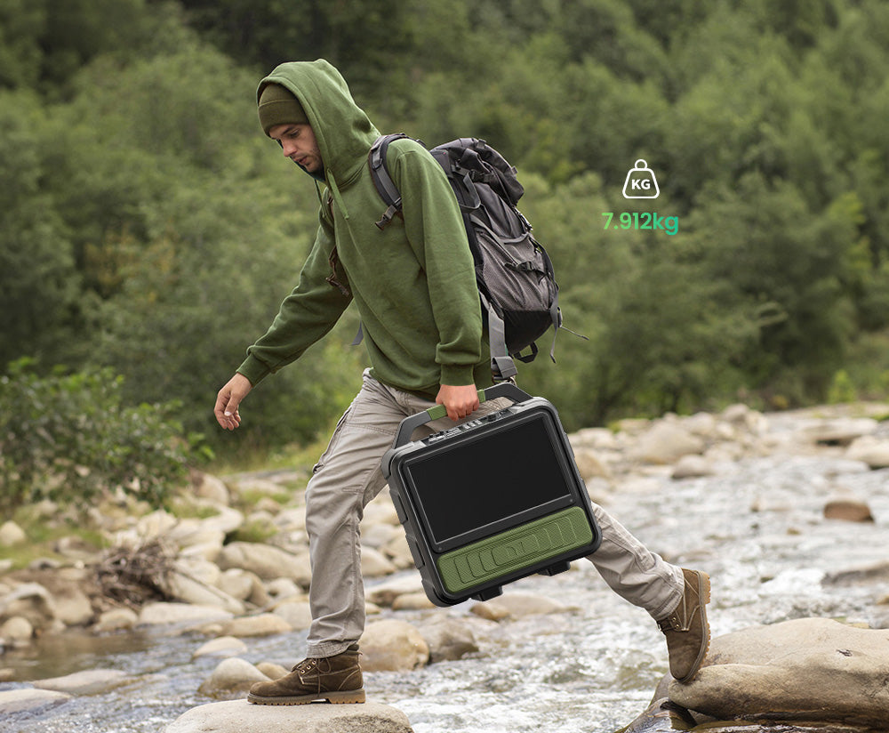 Altavoz Bluetooth Monster Vmay con TV LCD integrada, pantalla Full HD de 15,6”, audio de 60 W, 8 horas de reproducción de vídeo, 25 horas de reproducción de audio.