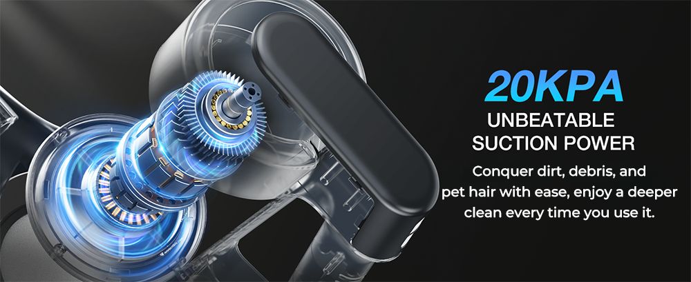 Aspiradora escoba sin cable MOOSOO S5 Mate, succión potente de 20 kPa, 55 minutos de autonomía, depósito de polvo de 1 litro, tecnología LED verde, recargable para una limpieza doméstica sin esfuerzo en suelos de madera, alfombras y pelo de mascotas.