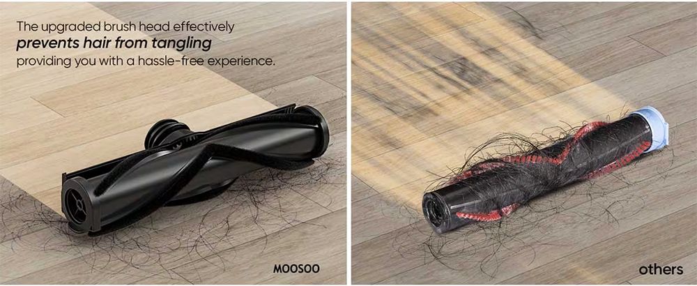 Aspiradora sin cable MOOSOO TD1-Mate, succión de 33 kPa, pantalla LED, 45 minutos de autonomía, motor sin escobillas de 420 W, luz verde, para suelos de madera, alfombras y pelo de mascotas.
