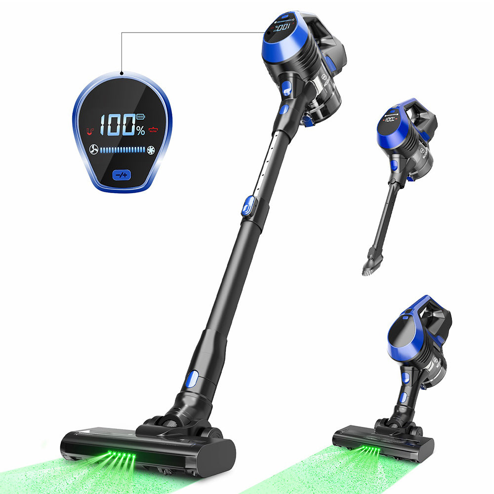 MOOSOO XC1 Cordless Vacuum Cleaner, 20kPa Suction, with LED Display, Max. 45min Runtime, 6 In 1 High Suction Stick Vacuum Cleaner with Wall Mount Charger, for Hard Floor Pet Hair Carpet, Home &amp; Car Use