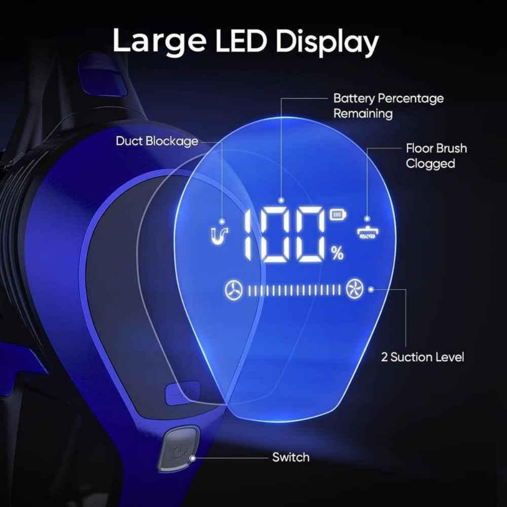 Aspiradora sin cable MOOSOO XC1, succión de 20 kPa, con pantalla LED, autonomía máxima de 45 minutos, aspiradora de varilla de alta succión 6 en 1 con cargador de montaje en pared, para suelos duros, pelo de mascotas, alfombras, uso doméstico y en coche.