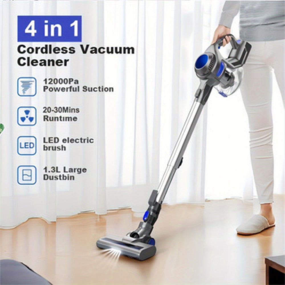 Aspiradora escoba sin cable MOOSOO XL-618A, succión potente de 12 KPa, autonomía máxima de 30 minutos, motor sin escobillas de 120 W, cepillo eléctrico con LED, depósito de polvo grande de 1,3 L, 2 modos.