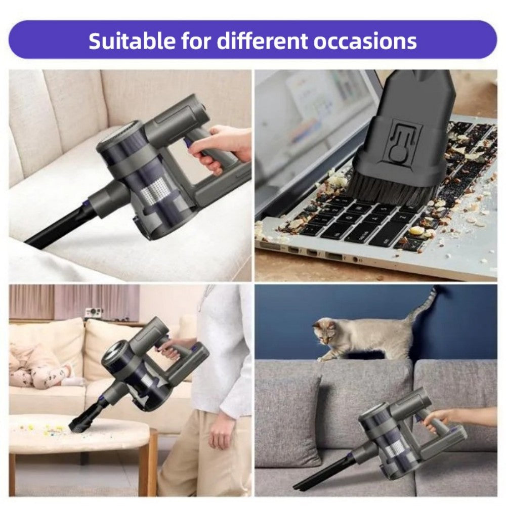 Aspiradora sin cable MOOSOO YG-618-B, rotación flexible de 180°, colgador recargable, alta succión de 48 kPa, cepillo antienredos, pantalla LED, para suelos duros, pelo de mascotas y alfombras, morada.
