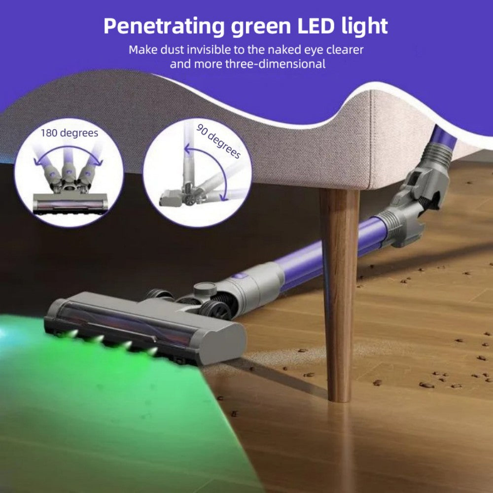 Aspiradora sin cable MOOSOO YG-618-B, rotación flexible de 180°, colgador recargable, alta succión de 48 kPa, cepillo antienredos, pantalla LED, para suelos duros, pelo de mascotas y alfombras, morada.