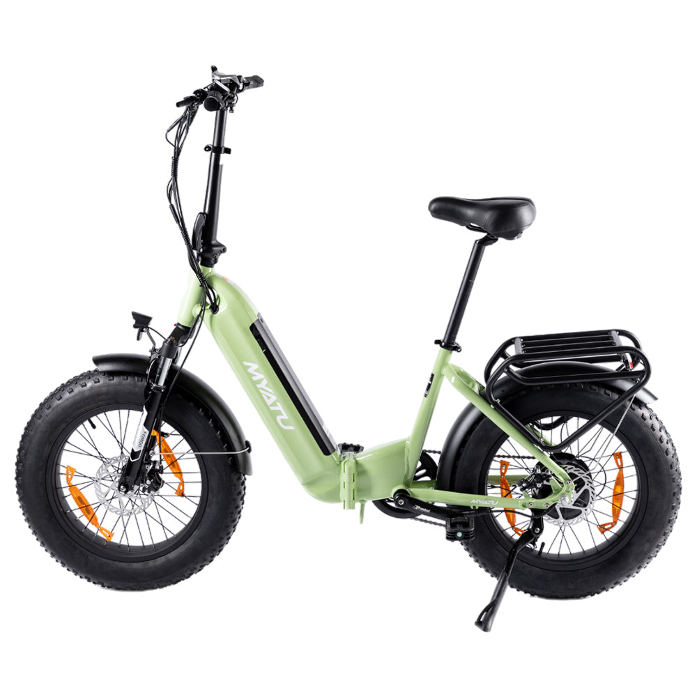Bicicleta eléctrica MYATU MYT-20XD, motor de 250 W, batería de 36 V 25 Ah, neumático de 20 x 4 pulgadas, velocidad máxima de 25 km/h, autonomía de 100 km, frenos de disco, horquilla de suspensión, SHIMANO de 7 velocidades, pantalla LCD - Verde