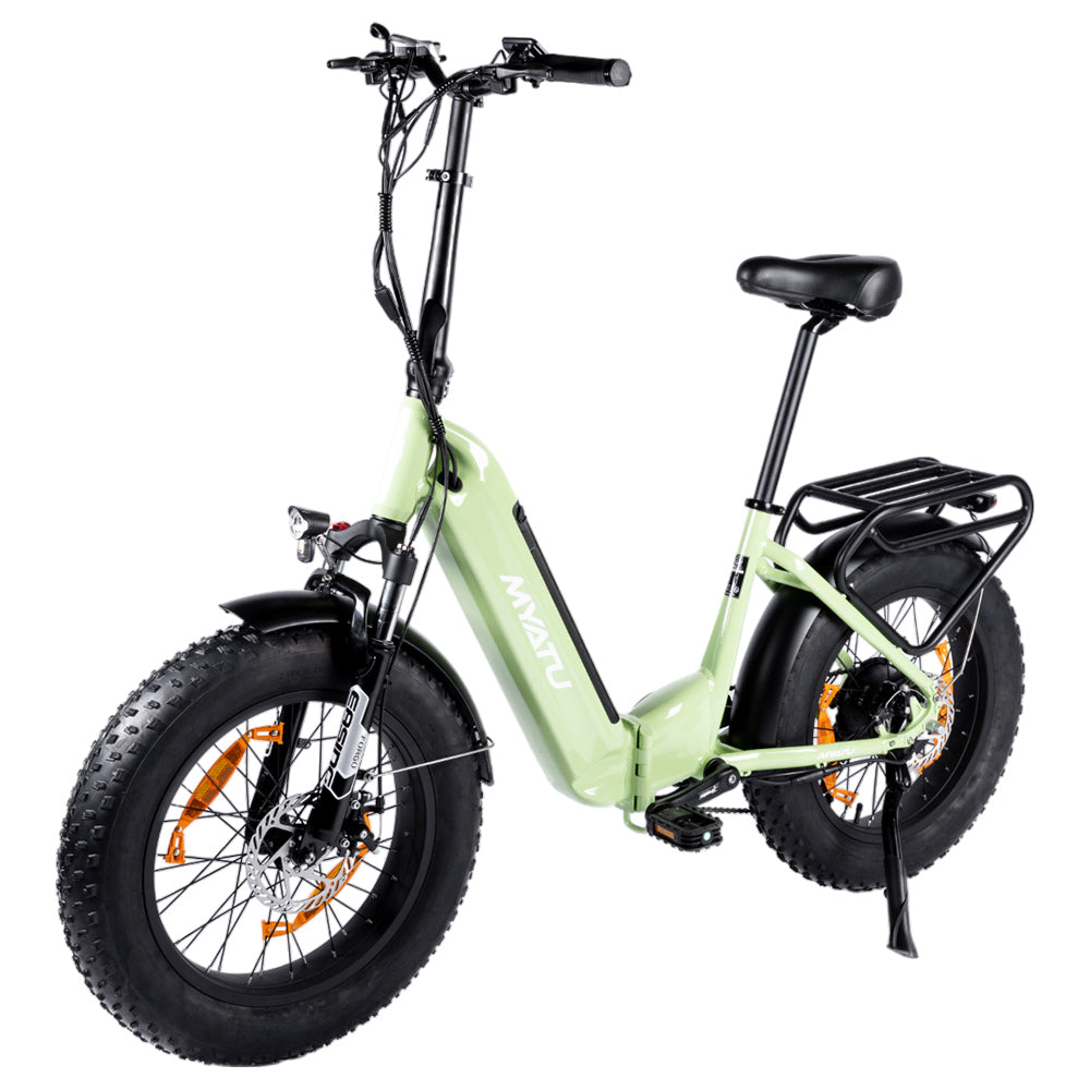 Bicicleta eléctrica MYATU MYT-20XD, motor de 250 W, batería de 36 V 25 Ah, neumático de 20 x 4 pulgadas, velocidad máxima de 25 km/h, autonomía de 100 km, frenos de disco, horquilla de suspensión, SHIMANO de 7 velocidades, pantalla LCD - Verde