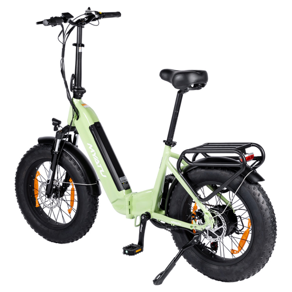 Bicicleta eléctrica MYATU MYT-20XD, motor de 250 W, batería de 36 V 25 Ah, neumático de 20 x 4 pulgadas, velocidad máxima de 25 km/h, autonomía de 100 km, frenos de disco, horquilla de suspensión, SHIMANO de 7 velocidades, pantalla LCD - Verde