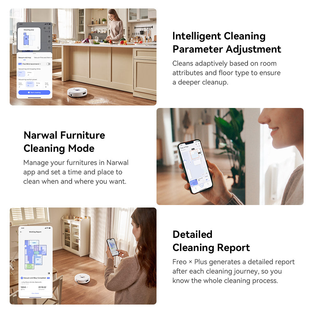 Robot aspirador y fregasuelos Narwal Freo X Plus con vaciado automático de polvo, potente succión de 7800 Pa, cepillo flotante anti-enredos, control por Alexa/Google Assistant/APP, ideal para pelo de mascotas, suelos duros y suelos de madera.