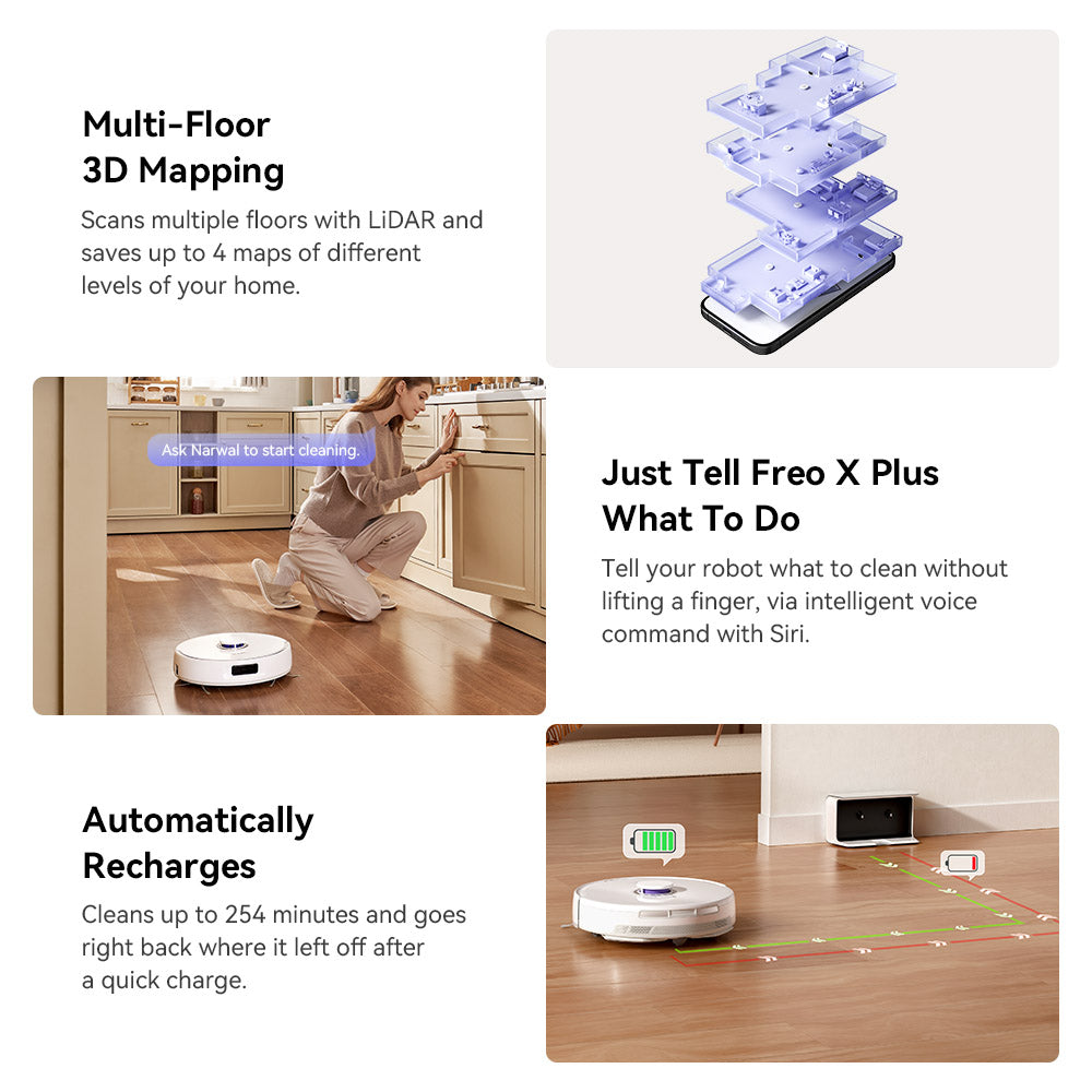 Robot aspirador y fregasuelos Narwal Freo X Plus con vaciado automático de polvo, potente succión de 7800 Pa, cepillo flotante anti-enredos, control por Alexa/Google Assistant/APP, ideal para pelo de mascotas, suelos duros y suelos de madera.
