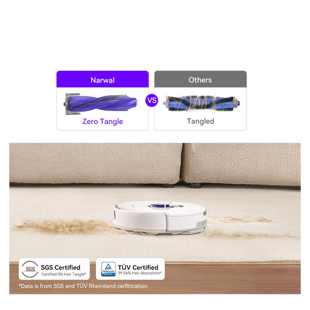 Robot aspirador y fregasuelos Narwal Freo X Plus con vaciado automático de polvo, potente succión de 7800 Pa, cepillo flotante anti-enredos, control por Alexa/Google Assistant/APP, ideal para pelo de mascotas, suelos duros y suelos de madera.
