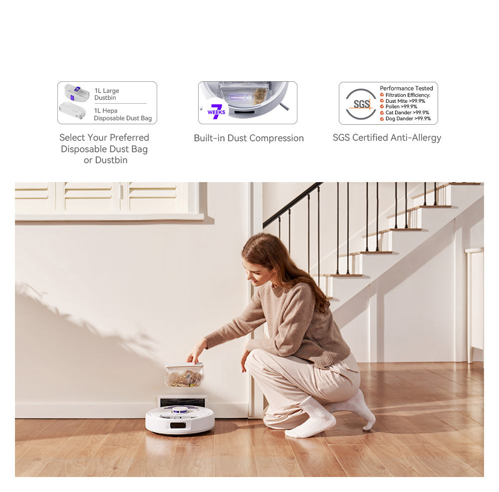 Robot aspirador y fregasuelos Narwal Freo X Plus con vaciado automático de polvo, potente succión de 7800 Pa, cepillo flotante anti-enredos, control por Alexa/Google Assistant/APP, ideal para pelo de mascotas, suelos duros y suelos de madera.