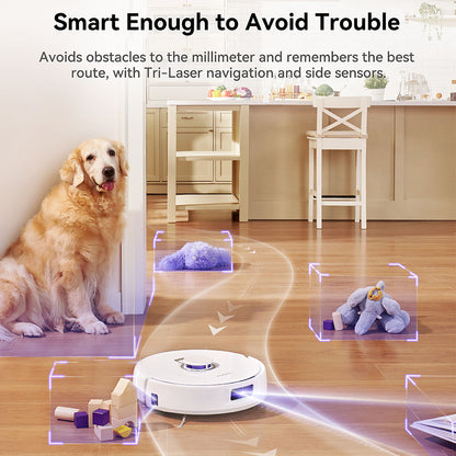 Narwal Freo X Plus Robot Vacuum Cleaner and Mop Built-in Dust Emptying, Strong 7800Pa Suction Power, Zero-Tangling Floating Brush, Alexa/Google Assistant/APP Control, Ideal for Pet Hair Hard Floor, Wood Floor