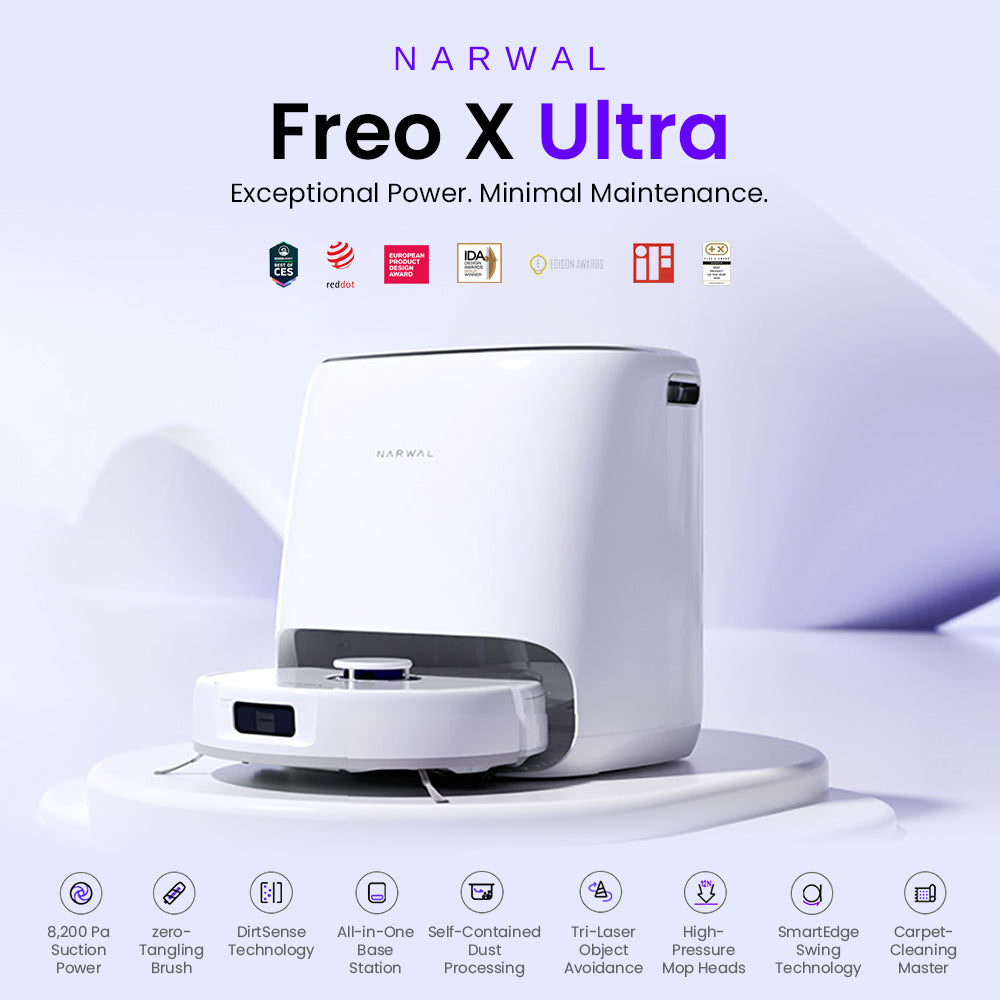 Narwal Freo X Ultra Robot Aspirador y Trapeador con Autolavado y Autovaciado, Fuerte Potencia de Succión de 8200Pa, Cepillo Flotante Antienredos, Elevación Automática del Trapeador hasta 12mm, Estación Base Todo en Uno