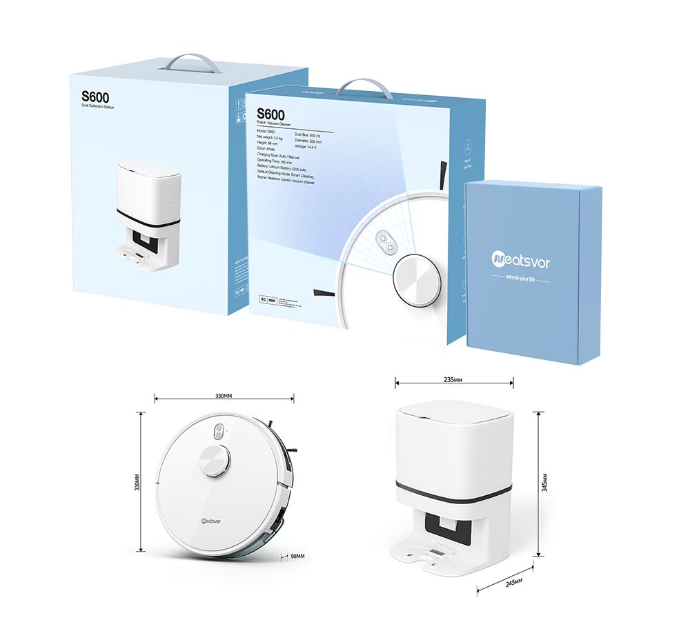 Robot aspirador y fregasuelos Neatsvor S600, depósito de polvo de 2,8 L, batería de 5200 mAh, navegación láser LDS4.0, control por aplicación, compatible con Alexa y Google Home, cepillo 2 en 1, filtro HEPA y depósito de agua de 350 ml.