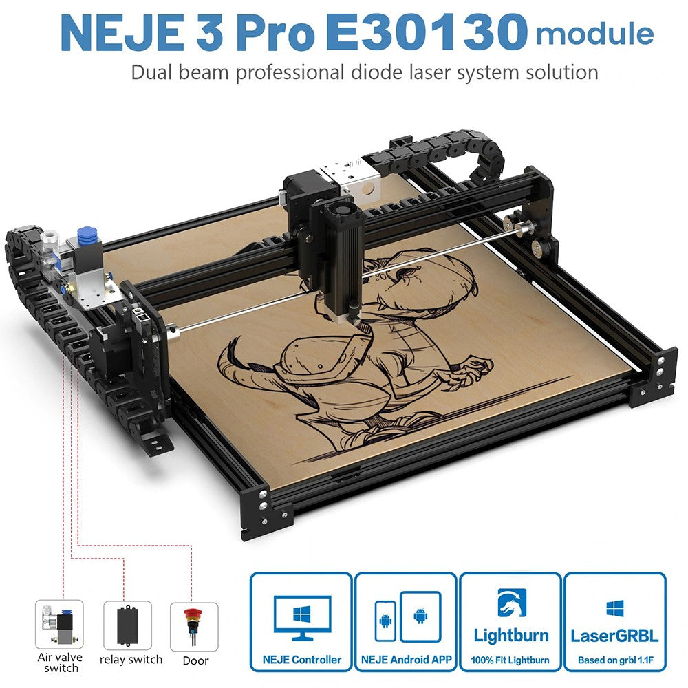 Máquina de grabado láser NEJE 3 Pro E30130 de 6 W, grabador CNC para corte de madera, control por aplicación, marcado de logotipos inalámbrico - Enchufe estadounidense