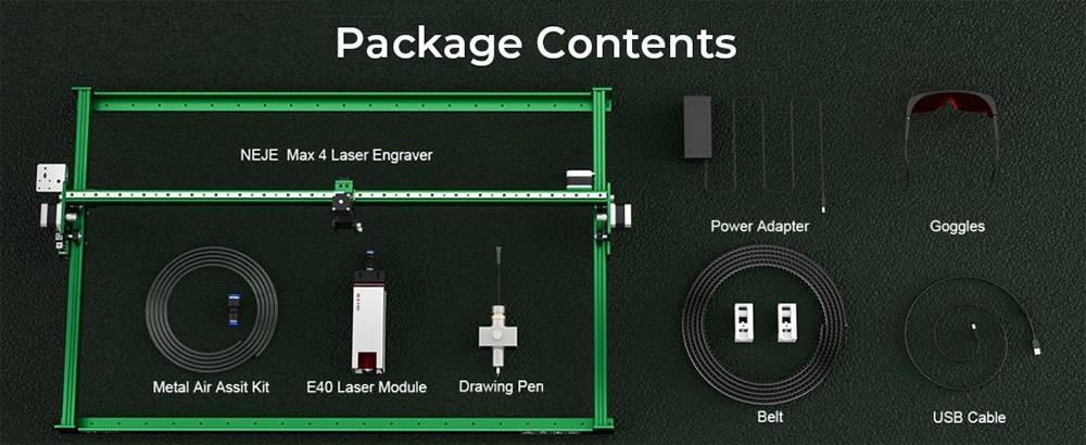 Grabador y cortador láser NEJE Max 4, potencia láser de 11 W, módulo láser E40, asistencia de aire automática, enfoque de 0,06*0,06 mm, control de 4 ejes, control inalámbrico GRBL, controlador de motor eje Z, funciona verticalmente, 750*460 mm