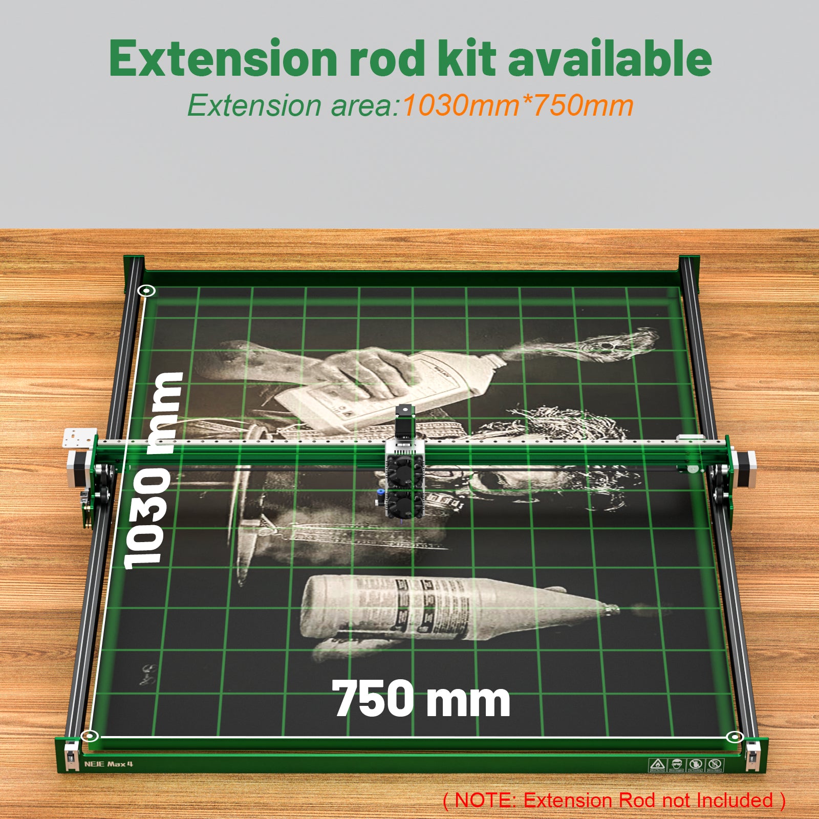 Grabador y cortador láser NEJE Max 4, módulo láser E80, potencia láser de 24 W, control inalámbrico GRBL, controlador de motor del eje Z, asistencia de aire automática, enfoque de 0,1*0,1 mm, control de 4 ejes, funciona verticalmente, 750*460 mm