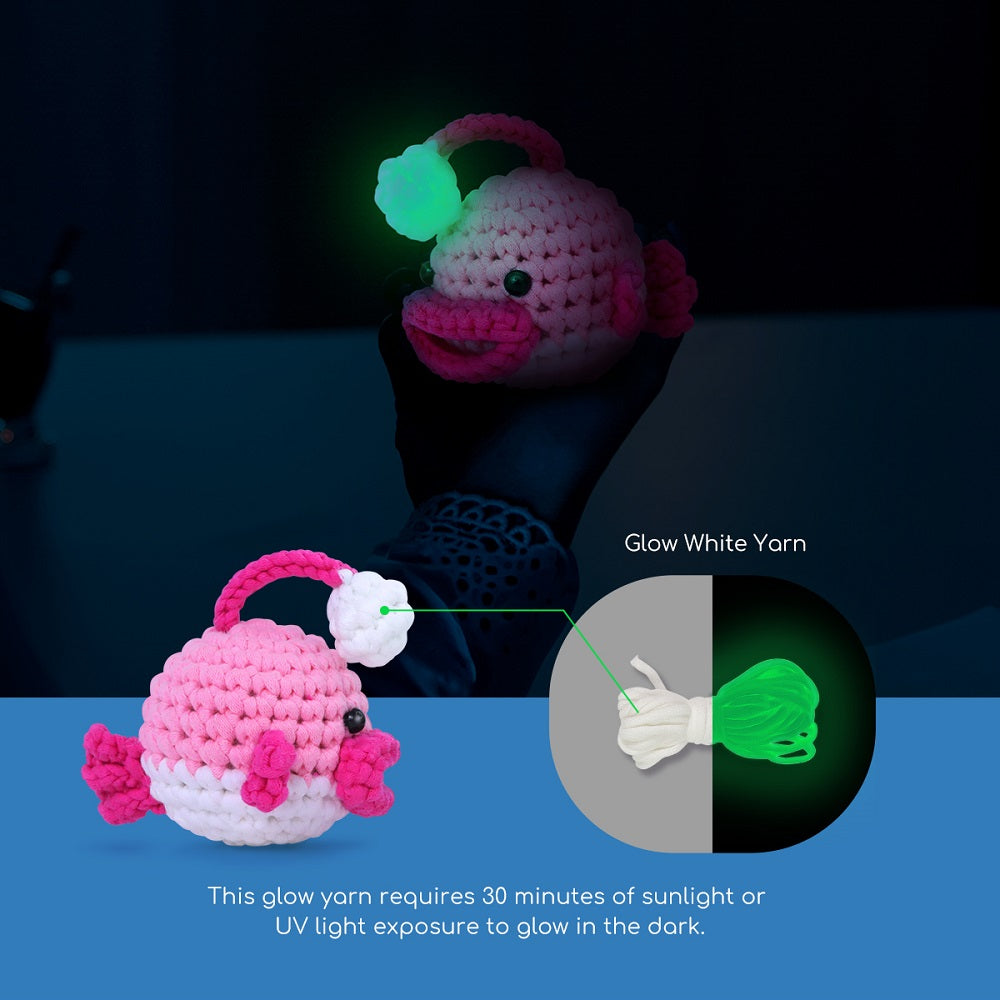 Kit de ganchillo NestledCrafts para principiantes, kit de animales de amigurumi, con tutoriales en vídeo paso a paso - Anglerpuff