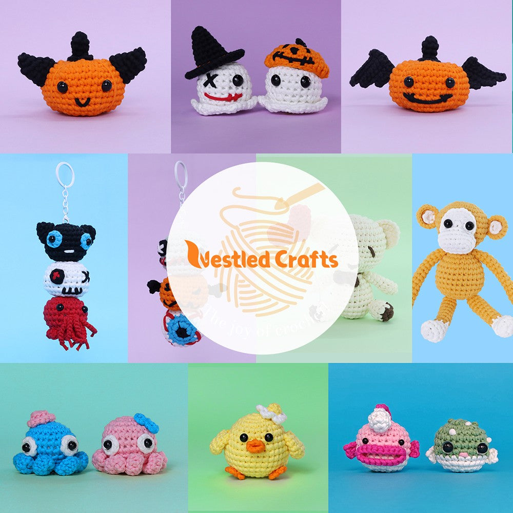 Kit de ganchillo de Halloween para principiantes de NestledCrafts, kit de tejido de amigurumi, con tutoriales en vídeo paso a paso - BooBalls