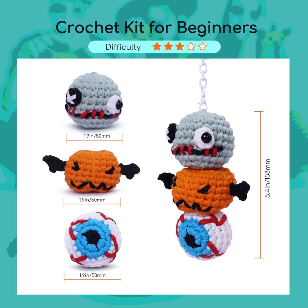 Kit de ganchillo de Halloween para principiantes de NestledCrafts, kit de tejido de amigurumi, con tutoriales en vídeo paso a paso - BooBalls