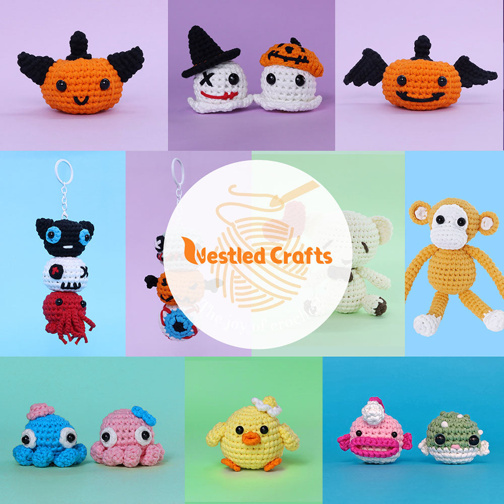 Kit de ganchillo de Halloween para principiantes de NestledCrafts, kit de tejido de amigurumi, con tutoriales en vídeo paso a paso - Grim