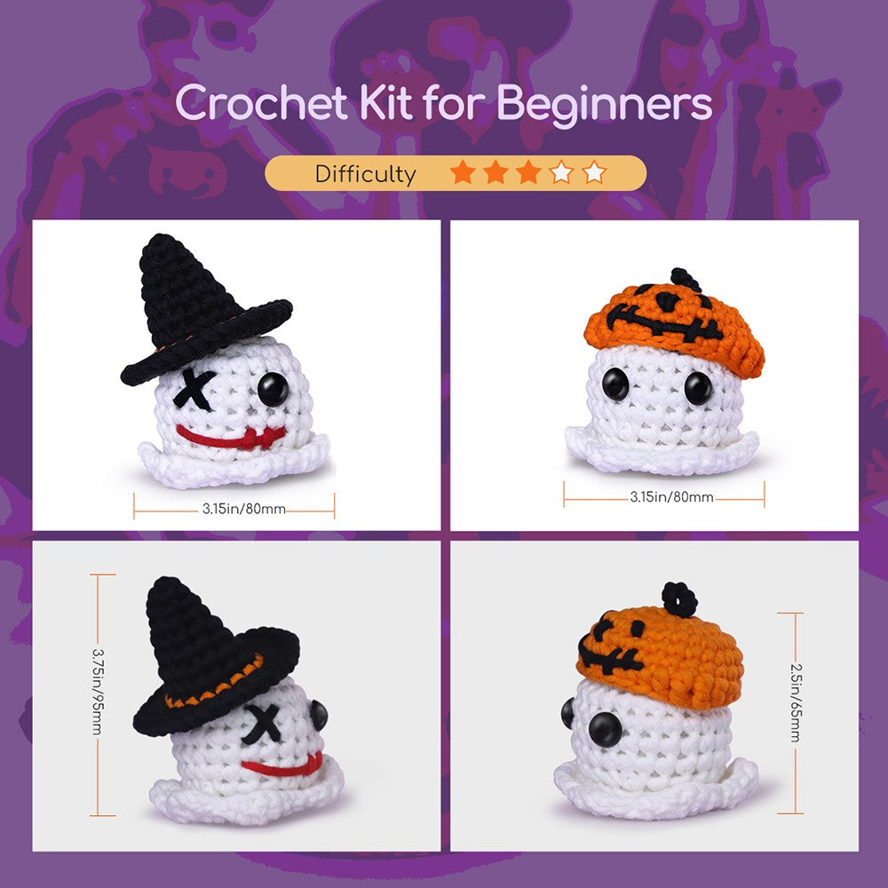 Kit de ganchillo de Halloween para principiantes de NestledCrafts, kit de tejido de amigurumi, con tutoriales en vídeo paso a paso - Grim