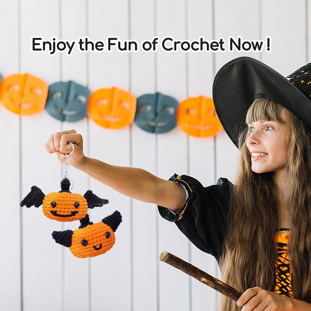 Kit de ganchillo de Halloween NestledCrafts para principiantes, kit de tejido de amigurumi, con tutoriales en vídeo paso a paso - Calabazas
