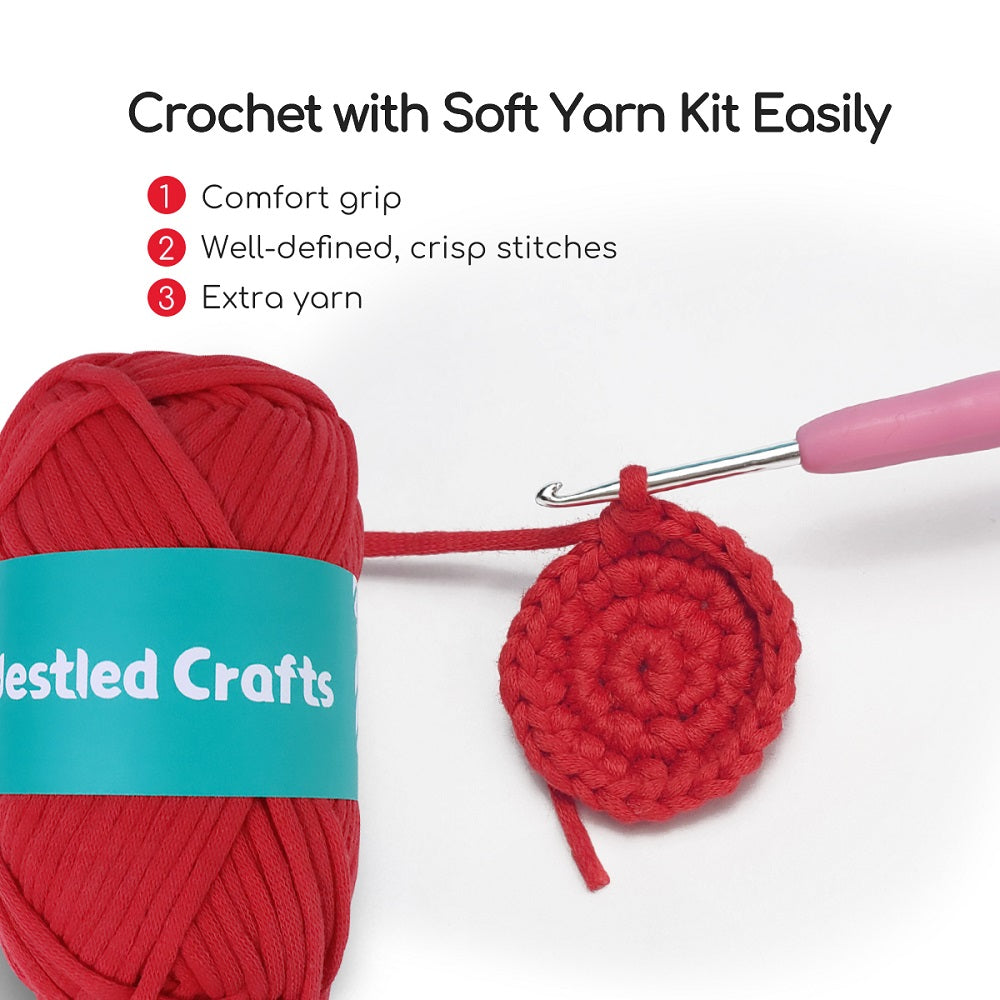 Kit de crochet navideño NestledCrafts para principiantes, kit de tejido amigurumi, con tutoriales en vídeo paso a paso - SantySnow