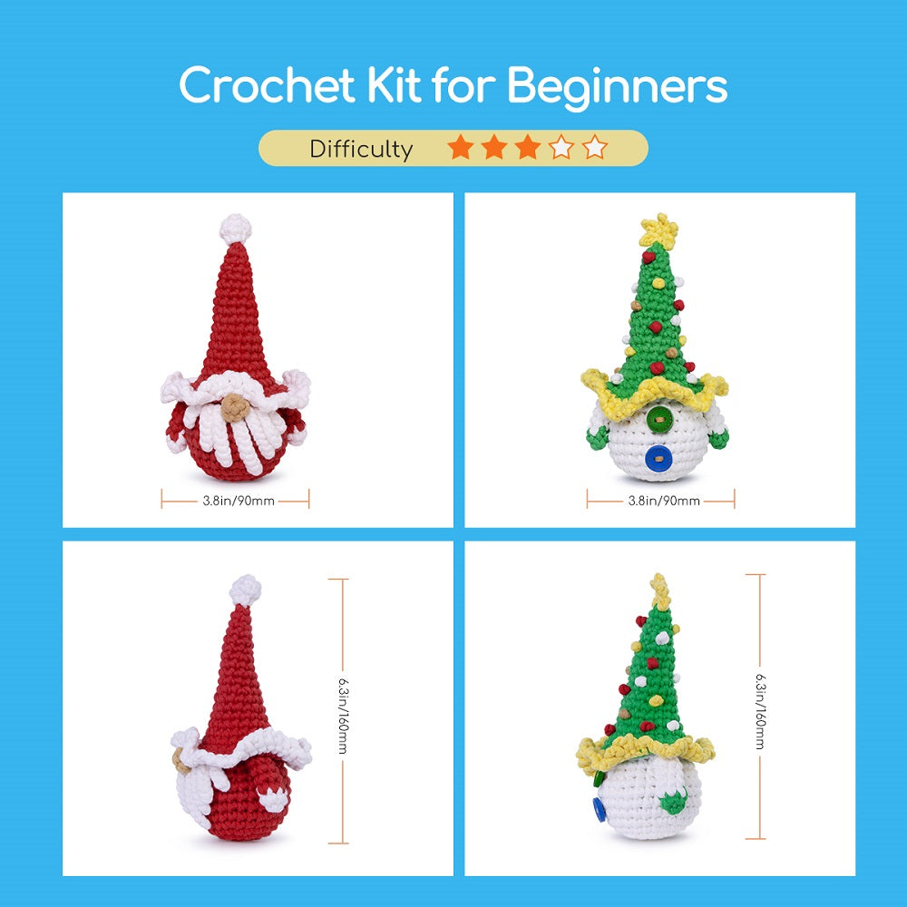 Kit de crochet navideño NestledCrafts para principiantes, kit de tejido amigurumi, con tutoriales en vídeo paso a paso - SantySnow