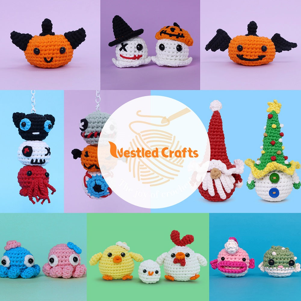 Kit de crochet navideño NestledCrafts para principiantes, kit de tejido amigurumi, con tutoriales en vídeo paso a paso - SantySnow