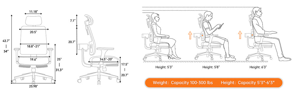 Silla ergonómica NEWTRAL MagicH-BP con reposapiés, respaldo de autoajuste, soporte lumbar adaptable, reposabrazos y reposacabezas ajustables, 4 posiciones de bloqueo - Negro