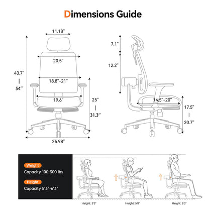 NEWTRAL MagicH-BP Ergonomic Chair with Footrest, Auto-Following Backrest, Adaptive Lower Back Support, Adjustable Armrest Headrest, 4 Positions to Lock - Black