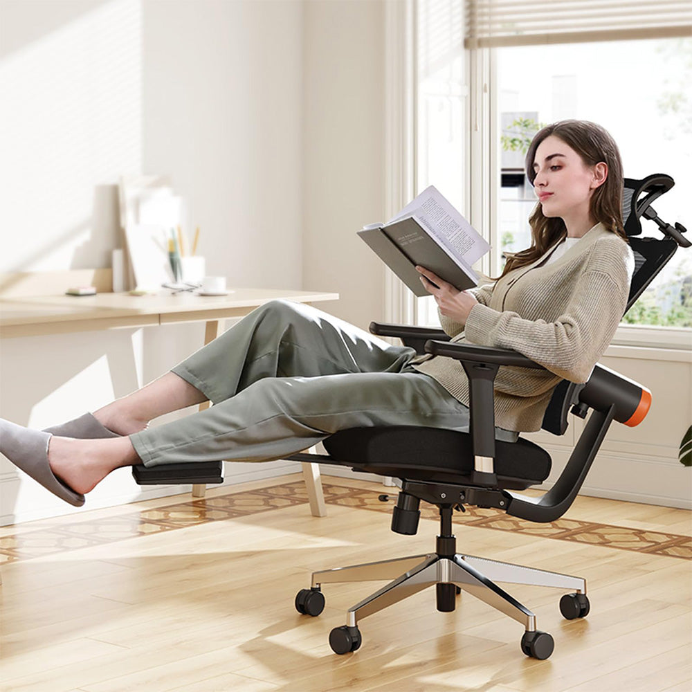 Silla ergonómica NEWTRAL MagicH-BPro con reposapiés, respaldo y reposacabezas de seguimiento automático, soporte lumbar adaptable, reposabrazos ajustables, 4 posiciones de bloqueo - Negro